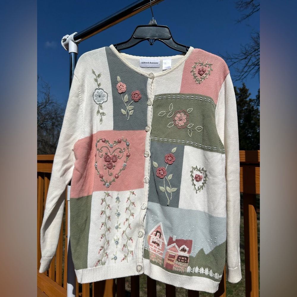 Small Vintage Alfred Dunner Patchwork Cardigan Fa… - image 1